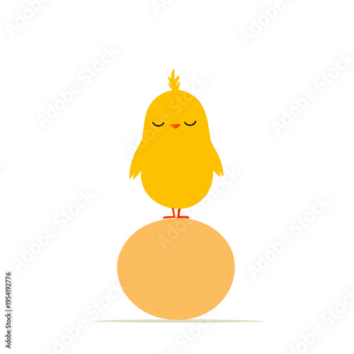 Cute yellow chick balancing on an egg, peaceful and serene, with closed eyes and a calm expression Concept of new beginnings, Easter, and innocence