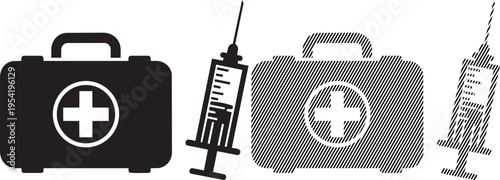 Medical emergency kit featuring first aid supplies and injections