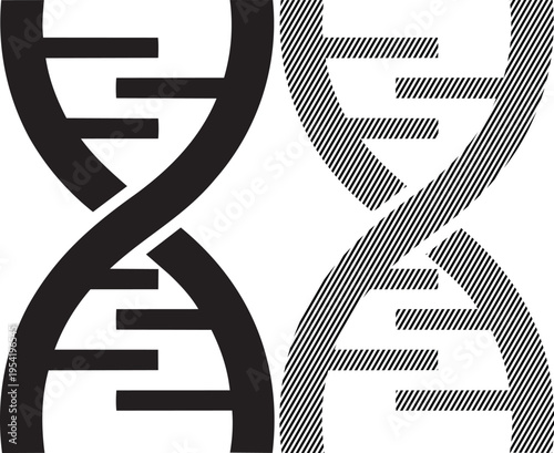 Double helix structure of dna with contrasting visual styles side by side