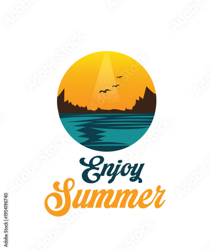 Summer badge, ocean sea beach sunset colorful logo, summer logo designs with beach and vacation themes, summer logo