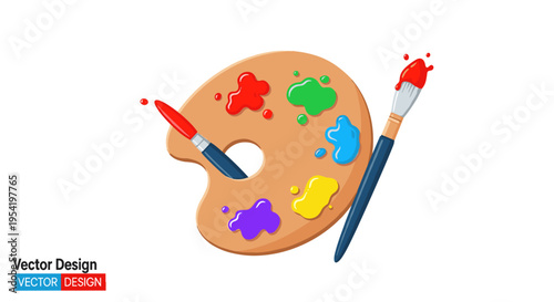 Colorful artist paint palette with brushes in vibrant artistic lighting for creative design