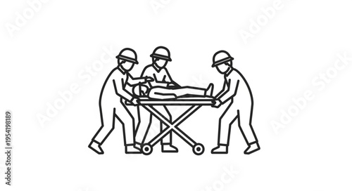 Medical team transports patient on stretcher illustration.