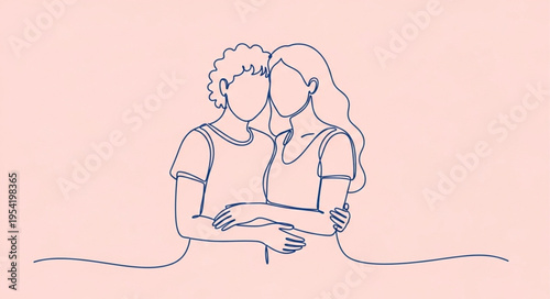 Couple embracing in minimalist line art style.
