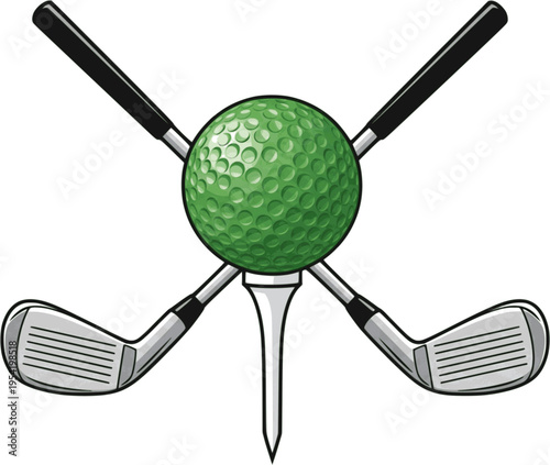 Green Golf Ball on Tee with Crossed Clubs Icon
