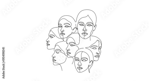Multiple faces drawn with dashed lines in a cluster.
