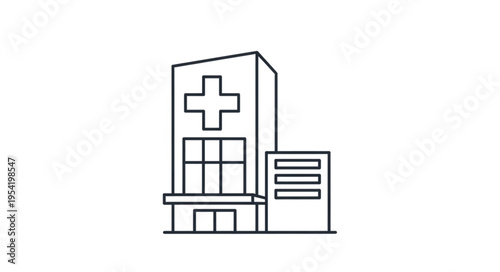 Modern Hospital Building With Cross Symbol Illustration.