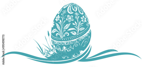 Vector silhouette illustration of an easter egg on the grass for easter day