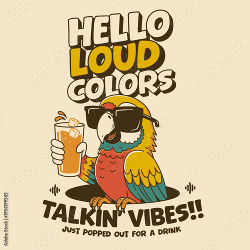 Colorful Parrot Wearing Sunglasses Drinking.