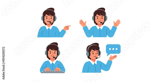 Customer Service Character Set Support Worker Cartoon Vector Illustrations Isolated on White Background