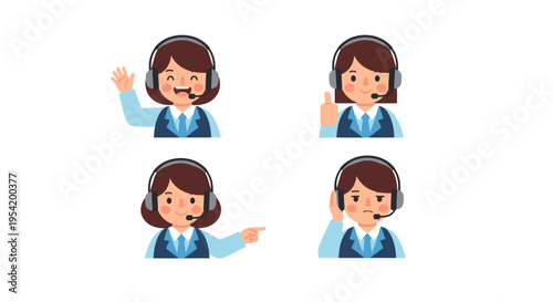 Customer Service Character Set Support Worker Cartoon Vector Illustrations Isolated on White Background
