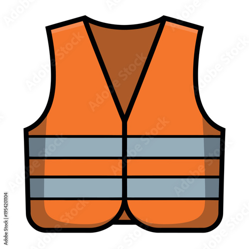 A cartoon illustration of an orange safety vest with reflective strips.