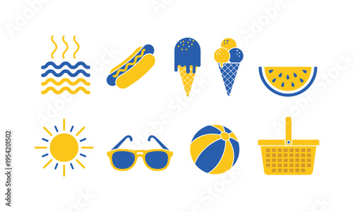 Iconic illustrations of summer picnic and beach essentials