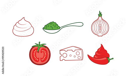 Illustrations of common ingredients used in cooking and food preparation