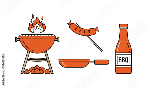 Illustration of barbecue essentials and grilling process