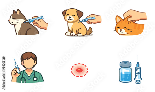 Veterinary vaccinations and injections for pets on dark background