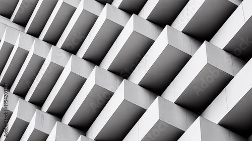 A close-up view of a modern building's geometric patterned facade