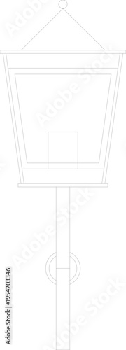 Technical architectural elevation drawing showing a decorative outdoor street lamp or lantern-style light fixture with mounting pole.