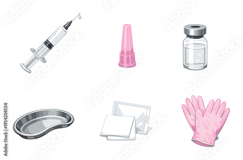 Medical injection supplies arranged on dark gradient background