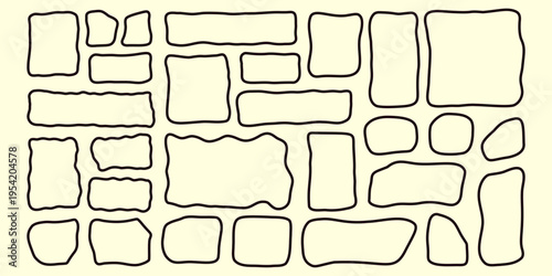 Hand drawn irregular rectangle text box isolated vector shapes set. Speech bubble quirky frame