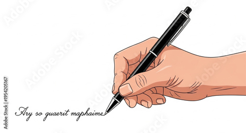 Hand holding a pen writing on paper with elegant cursive script.