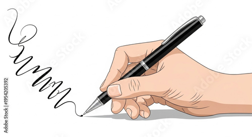 Hand Writing with Pen - Illustration of Signature or Text Creation.