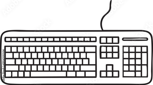 Simple line art illustration of a computer keyboard a basic input device for typing and data entry isolated on a white background