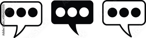 A set of three speech bubble icons featuring a classic ellipsis design for digital communication Vector