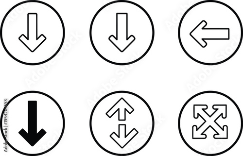 A collection of six distinct black and white arrow icons arranged in a simple grid for ui design Vector