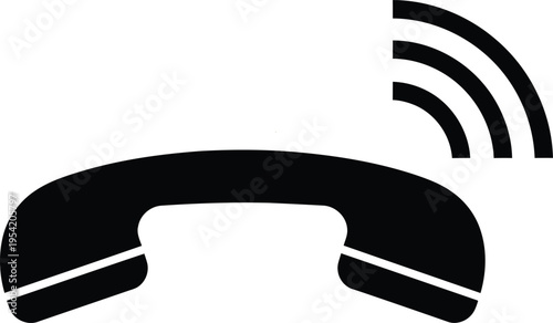 A minimalist black icon of a telephone handset receiver with signal waves indicating an incoming call Vector