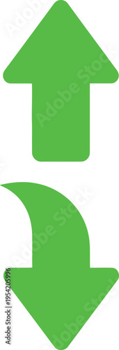 A pair of bright green arrows consisting of a straight upward arrow and a curved downward arrow Vector