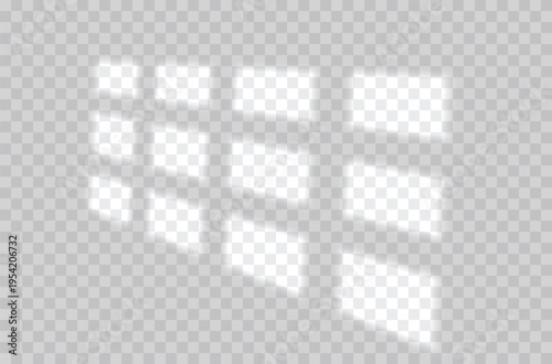 Shadow overlay effect isolated on transparent background. Window light and shade. Vector sunshine lightning in room