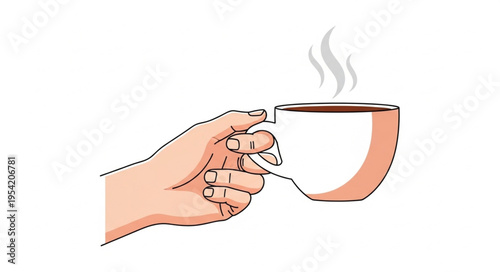 Hand Holding a Steaming Cup of Coffee or Tea.