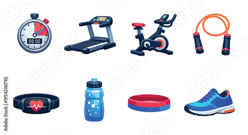 Cardio equipment icons arranged on dark gradient background