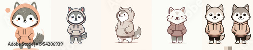 cute wolf vector wearing hoodie