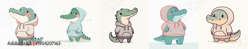 cute crocodile vector wearing a hoodie