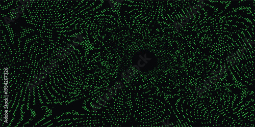 Dark green particle wave abstract background, futuristic data flow pattern for technology design, digital art, website visuals and sci fi presentations