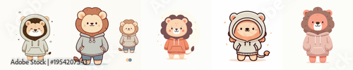 cute lion vector wearing a hoodie