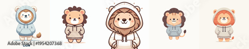 cute lion vector wearing a hoodie
