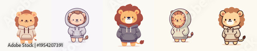 cute lion vector wearing a hoodie
