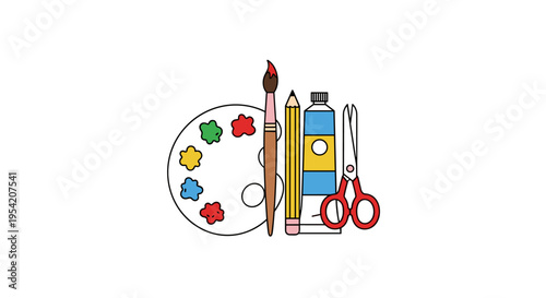 Colorful art supplies in tidy arrangement for creative workspace