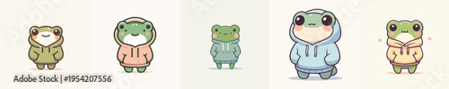 cute frog vector wearing a hoodie