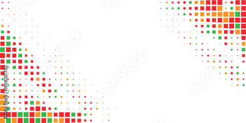 Red green orange halftone square gradient corners background on white, colorful abstract geometric pattern for marketing, branding, website banners and presentations