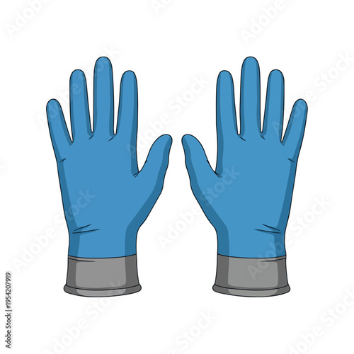 Blue Disposable Nitrile Glove Flat Vector Illustration