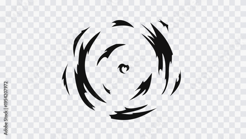 Abstract radial slash shapes forming circular motion effect. Sharp dynamic strokes creating energy vortex or spinning impact.