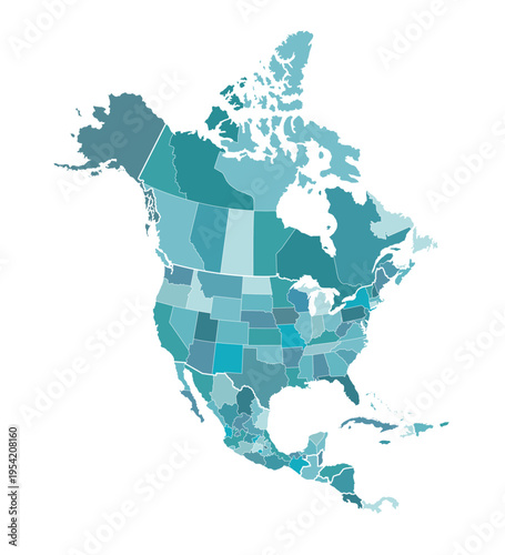 North America map with countries and states