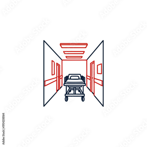 emergency room stretcher hallway line art vector illustration