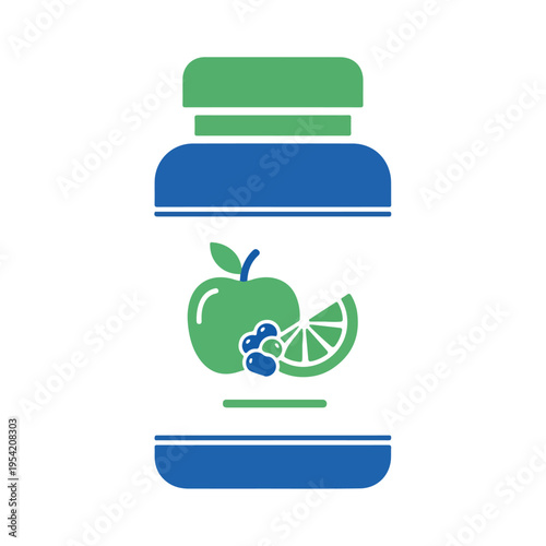 Green Apple Citrus Berry Supplement Bottle Flat Vector Template