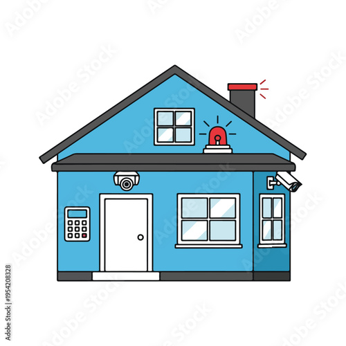 Home Security System Residential House Flat Vector Illustration Template