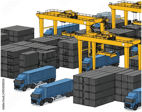 industrial shipping container port gantry crane vector template