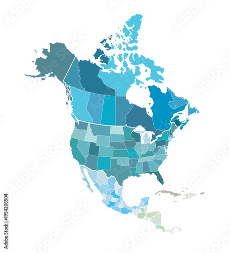 North America map with countries and states